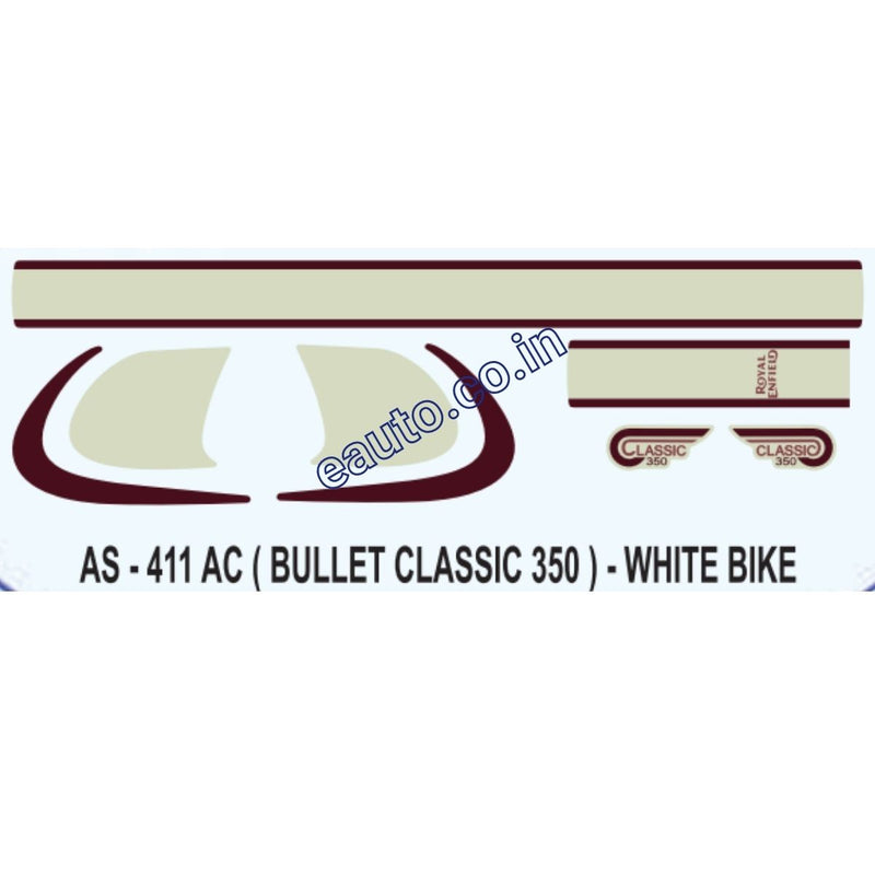 Graphics Sticker Set for Royal Enfiled Bullet Classic 350 | White Vehicle