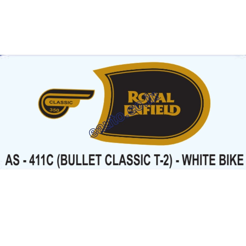 Graphics Sticker Set for Royal Enfield Bullet Classic | Type 2 | White Vehicle | Black Sticker