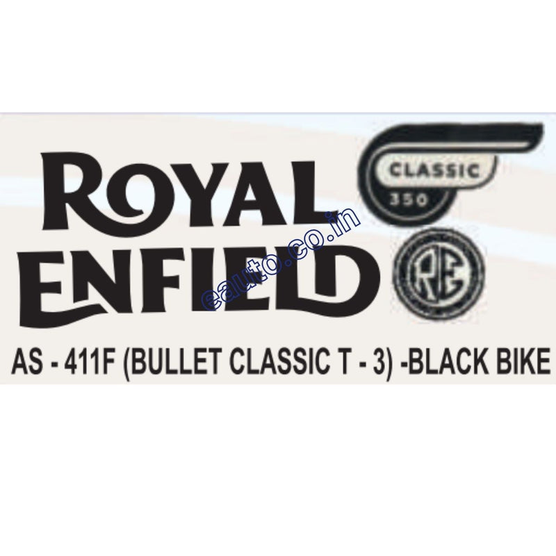 Graphics Sticker Set for Royal Enfield Bullet Classic | Type 3 | Black Vehicle