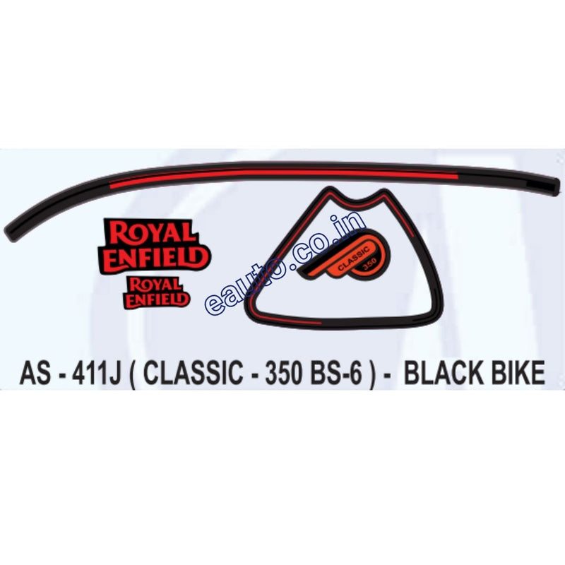Graphics Sticker Set for Royal Enfield Classic 350 BS6 | Black Vehicle
