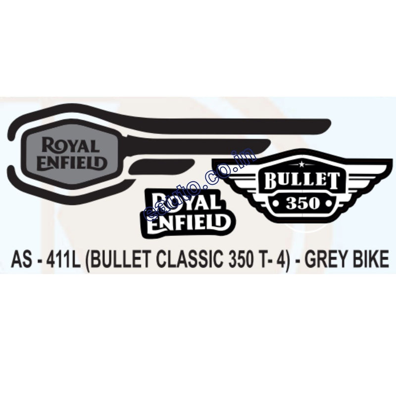 Graphics Sticker Set for Royal Enfield Bullet Classic 350 | Type 4 | Grey Vehicle