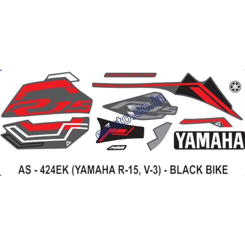 Graphics Sticker Set for Yamaha R15 V3 | ABS | Black Vehicle | Red Sticker