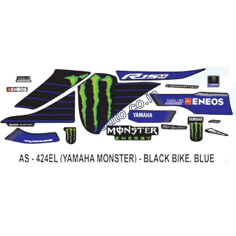 Graphics Sticker Set for Yamaha R15 V3 | Monster Edition | Black Vehicle | Blue Sticker