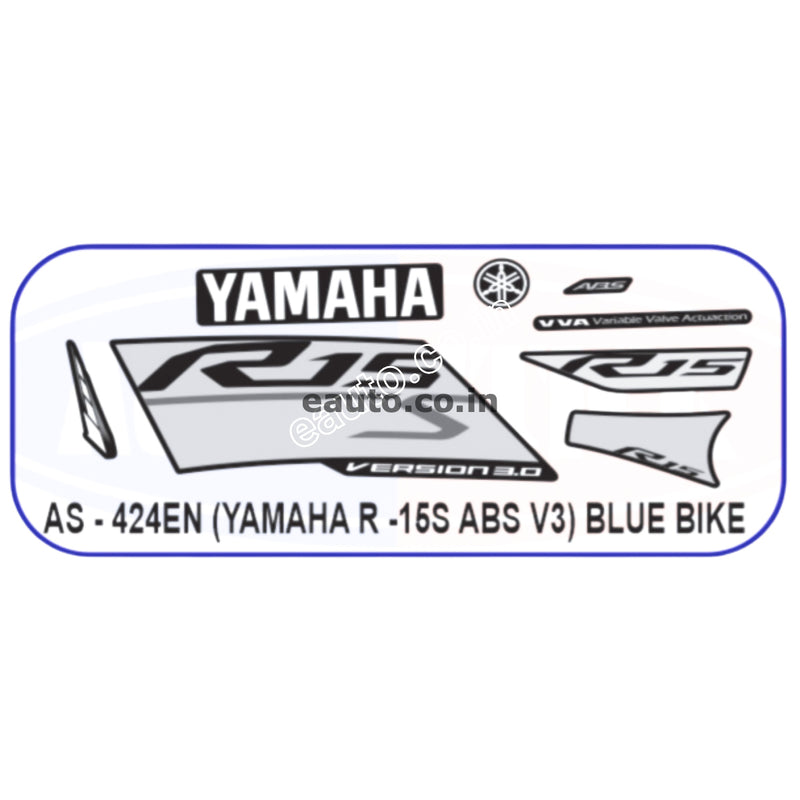 Graphics Sticker Set for Yamaha R15S V3 | ABS | Blue Vehicle | Black & Grey Sticker