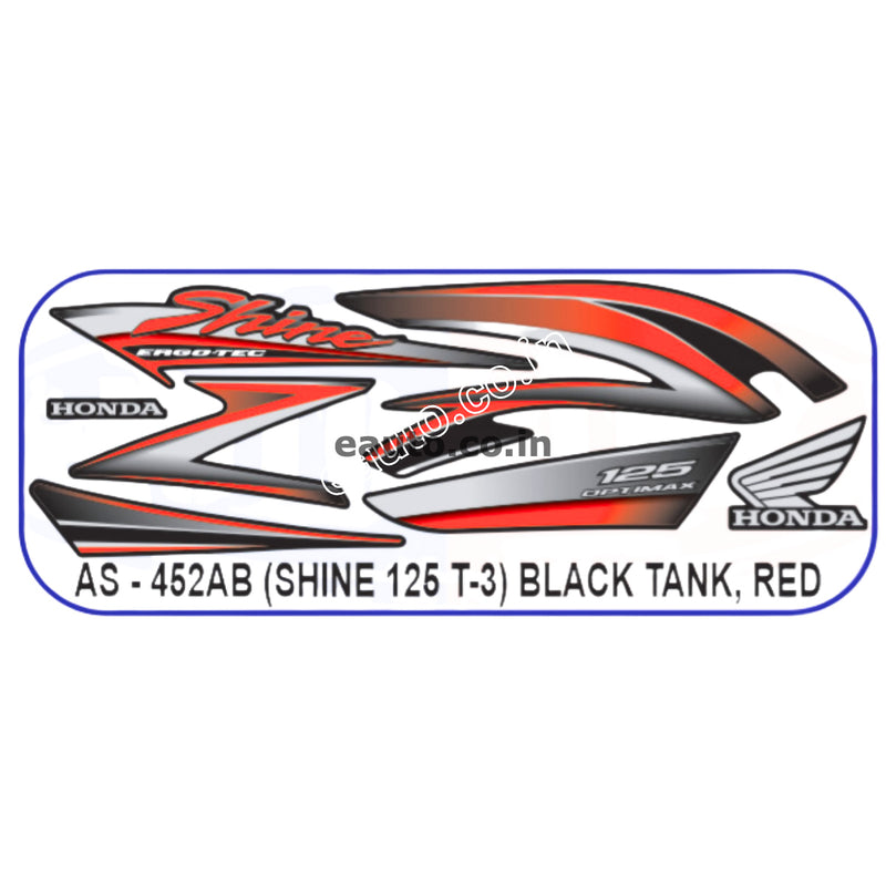Graphics Sticker Set for Honda Shine 125 | Type 3 | Black Tank | Red Sticker