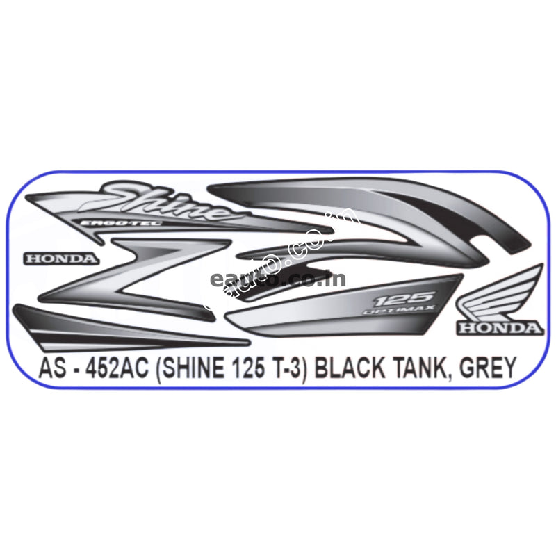 Graphics Sticker Set for Honda Shine 125 | Type 3 | Black Tank | Grey Sticker
