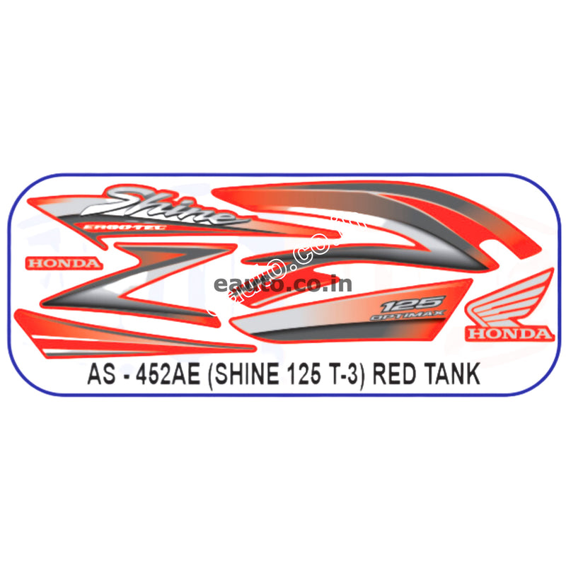 Graphics Sticker Set for Honda Shine 125 | Type 3 | Red Tank Sticker