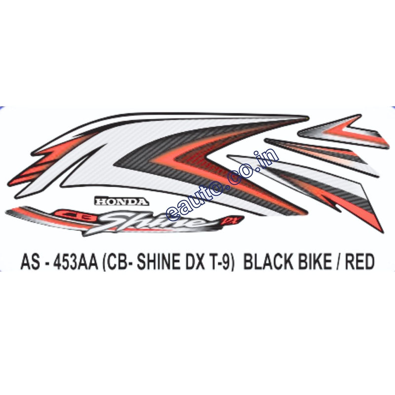Graphics Sticker Set for Honda CB Shine DX | Type 9 | Black Vehicle | Red Sticker
