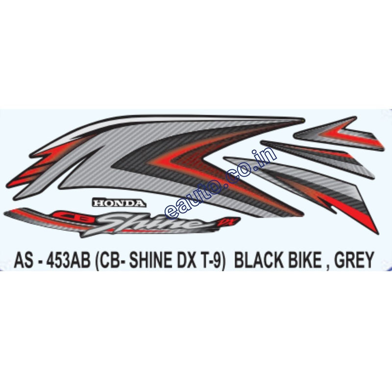 Graphics Sticker Set for Honda CB Shine DX | Type 9 | Black Vehicle | Grey Sticker
