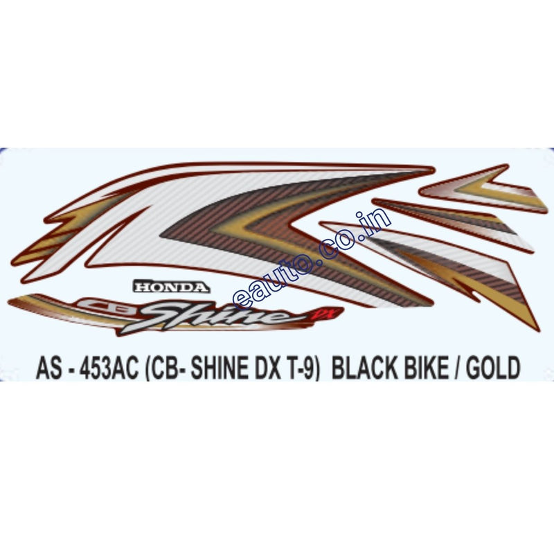 Graphics Sticker Set for Honda CB Shine DX | Type 9 | Black Vehicle | Gold Sticker