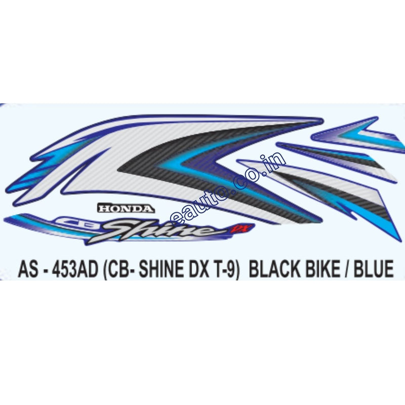Graphics Sticker Set for Honda CB Shine DX | Type 9 | Black Vehicle | Blue Sticker