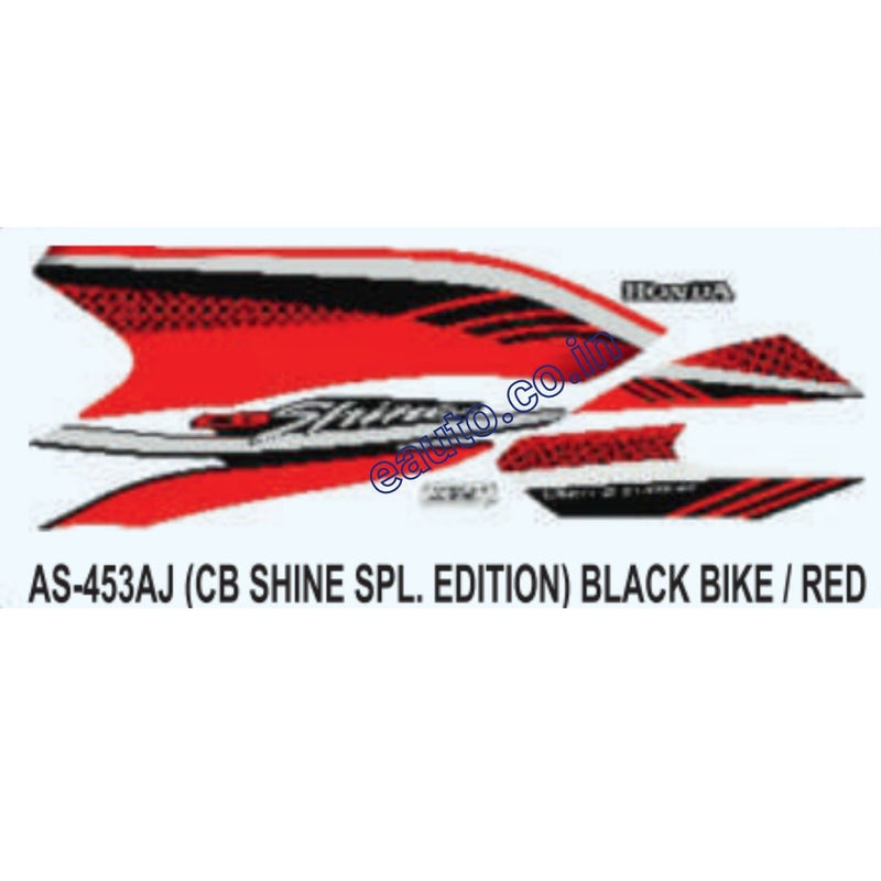 Graphics Sticker Set for Honda CB Shine | Special Edition | Black Vehicle | Red Sticker