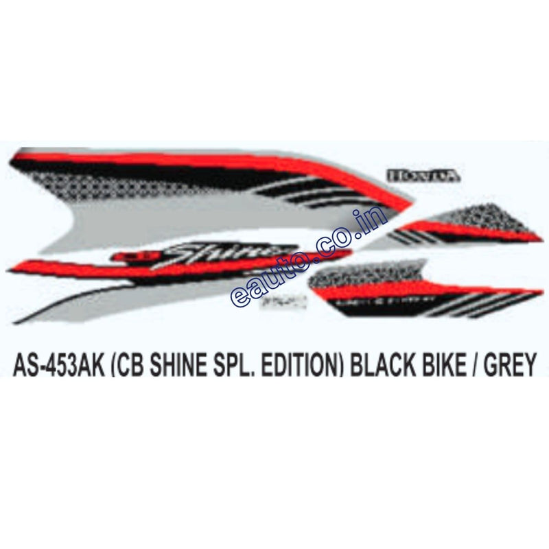 Graphics Sticker Set for Honda CB Shine | Special Edition | Black Vehicle | Grey Sticker