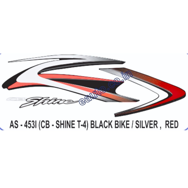 Graphics Sticker Set for Honda CB Shine | Type 4 | Black Vehicle | Silver & Red Sticker