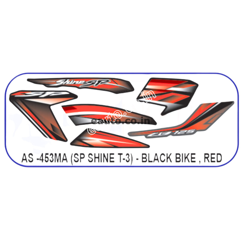 Graphics Sticker Set for Honda SP Shine | Type 3 | Black Vehicle | Red Sticker