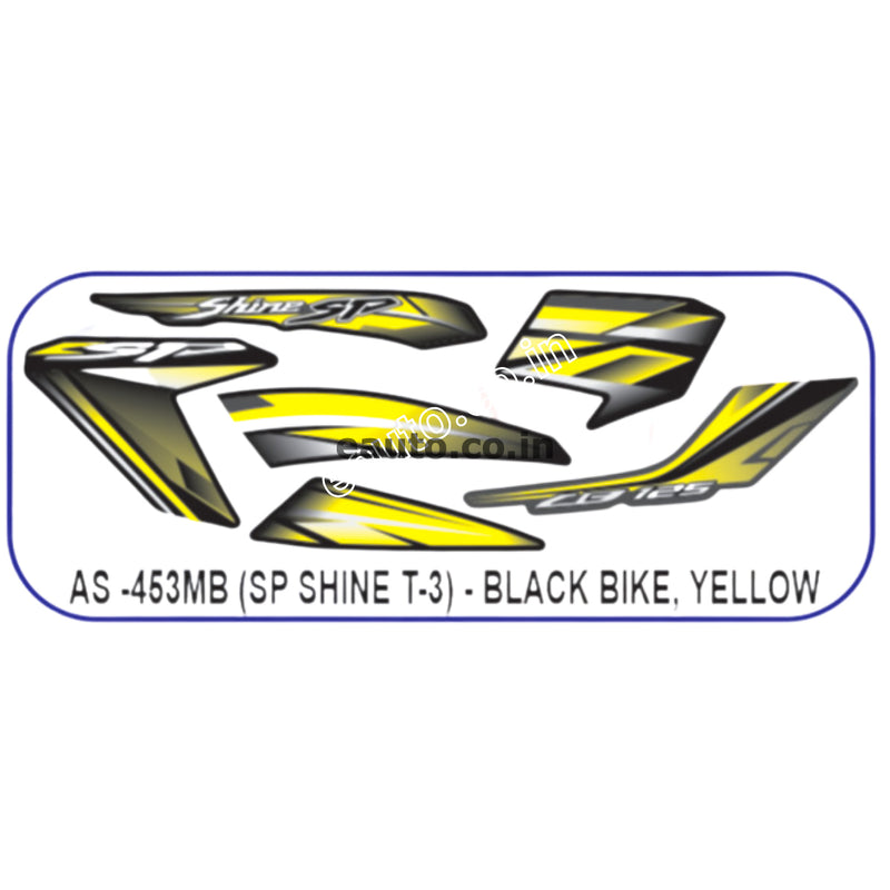 Graphics Sticker Set for Honda SP Shine | Type 3 | Black Vehicle | Yellow Sticker