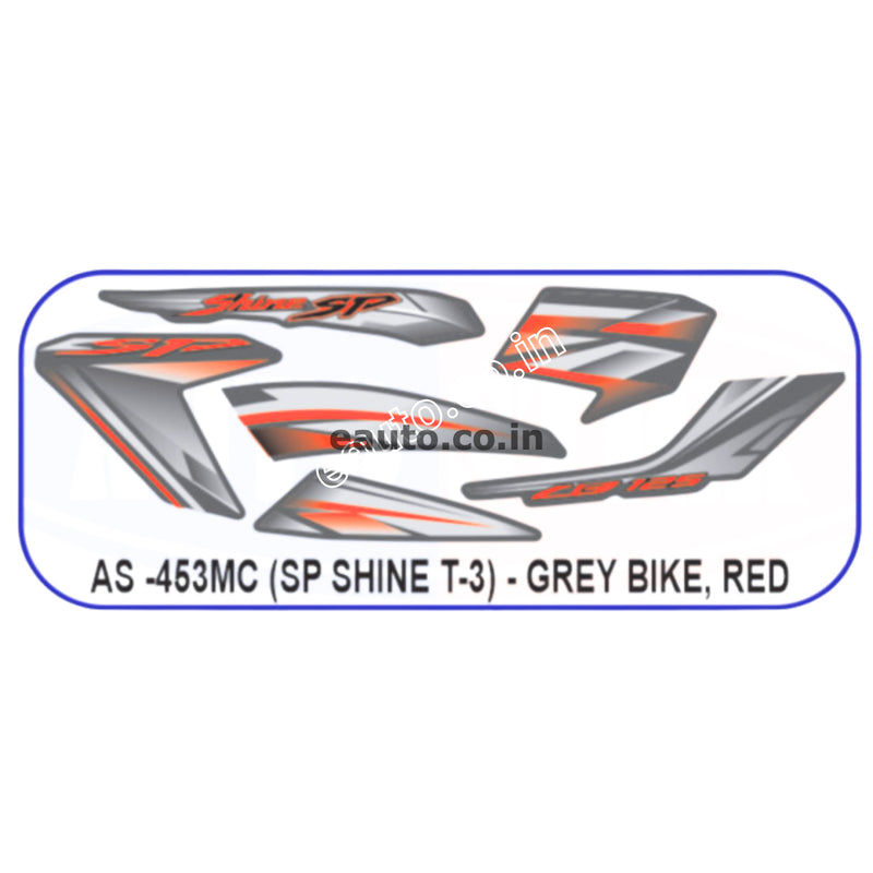 Graphics Sticker Set for Honda SP Shine | Type 3 | Grey Vehicle | Red Sticker