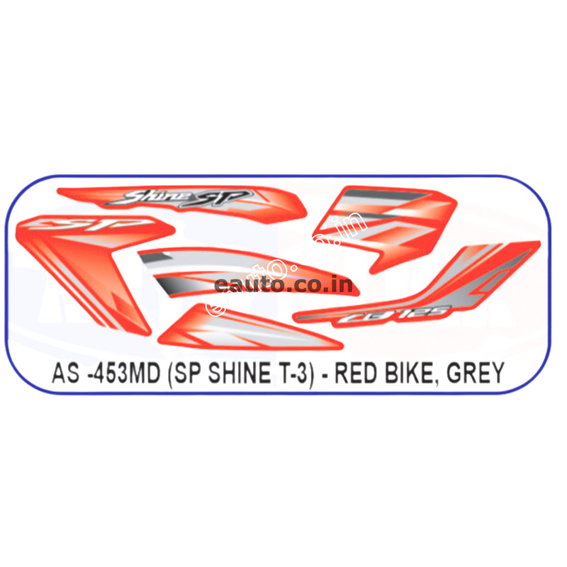 Graphics Sticker Set for Honda SP Shine | Type 3 | Red Vehicle | Grey Sticker