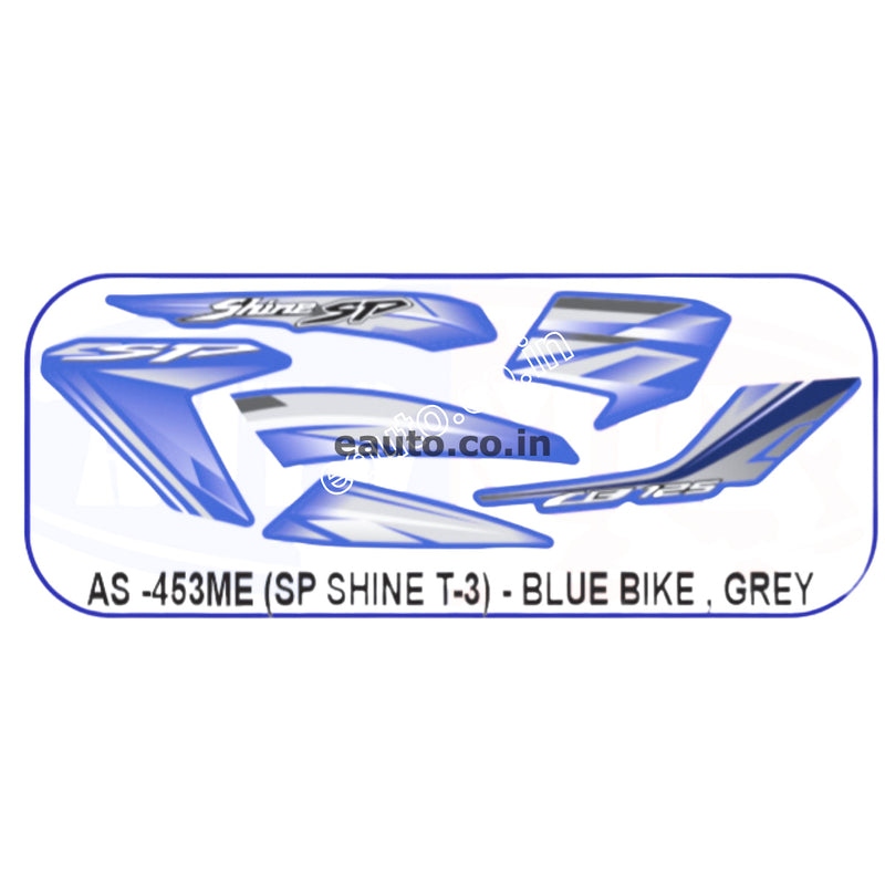 Graphics Sticker Set for Honda SP Shine | Type 3 | Blue Vehicle | Grey Sticker