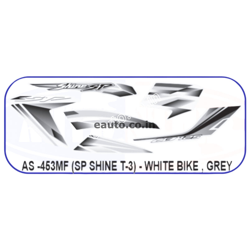 Graphics Sticker Set for Honda SP Shine | Type 3 | White Vehicle | Grey Sticker
