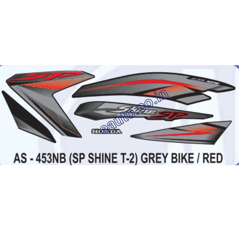 Graphics Sticker Set for Honda SP Shine | Type 2 | Grey Vehicle | Red Sticker