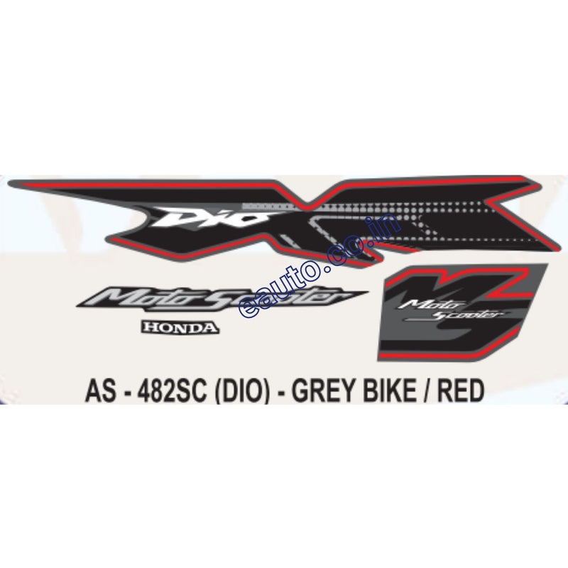 Graphics Sticker Set for Honda Dio | MotoScooter | Grey Vehicle | Red Sticker