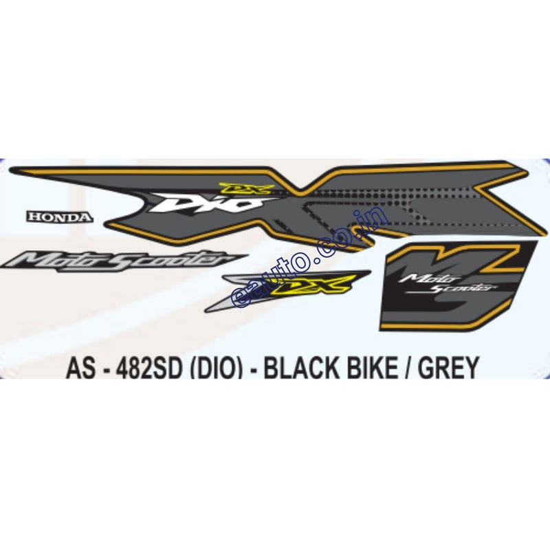 Graphics Sticker Set for Honda Dio DX | MotoScooter | Black Vehicle | Grey Sticker