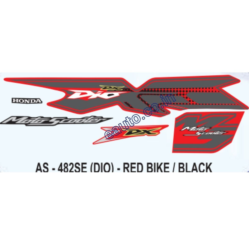 Graphics Sticker Set for Honda Dio DX | MotoScooter | Red Vehicle | Black Sticker
