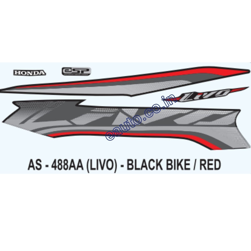 Graphics Sticker Set for Honda Livo | Black Vehicle | Red & Black Sticker