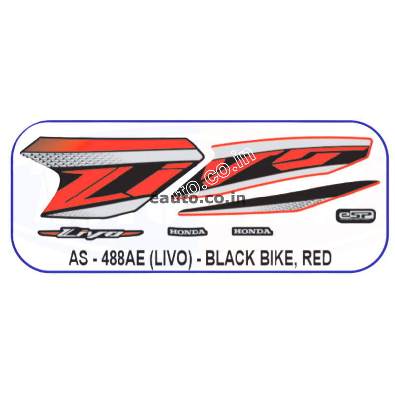 Graphics Sticker Set for Honda Livo | Black Vehicle | Black & Red Sticker