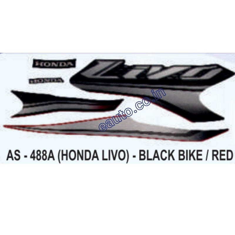 Graphics Sticker Set for Honda Livo | Black Vehicle | Red Sticker