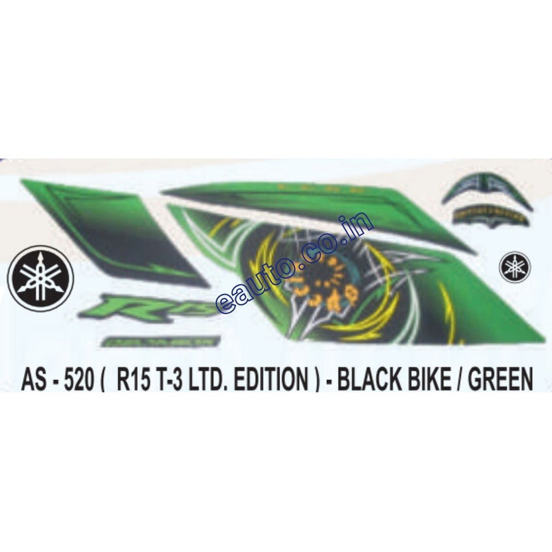 Graphics Sticker Set for Yamaha R15 | Type 3 | Black Vehicle | Green Sticker