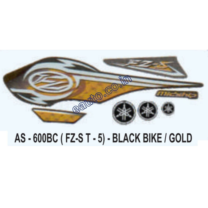 Graphics Sticker Set for Yamaha FZ-S | Type 5 | Black Vehicle | Gold Sticker