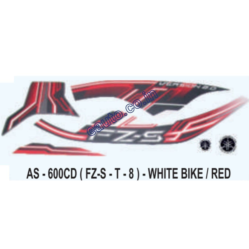 Graphics Sticker Set for Yamaha FZ-S | Type 8 | White Vehicle | Red Sticker