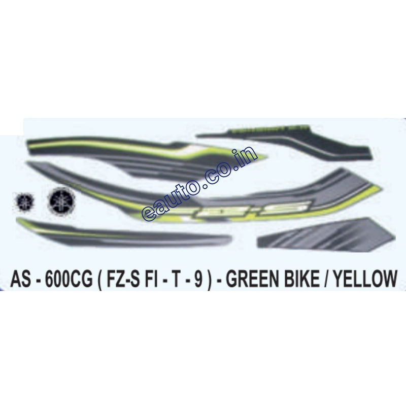 Graphics Sticker Set for Yamaha FZ-S FI | Type 9 | Green Vehicle | Yellow Sticker
