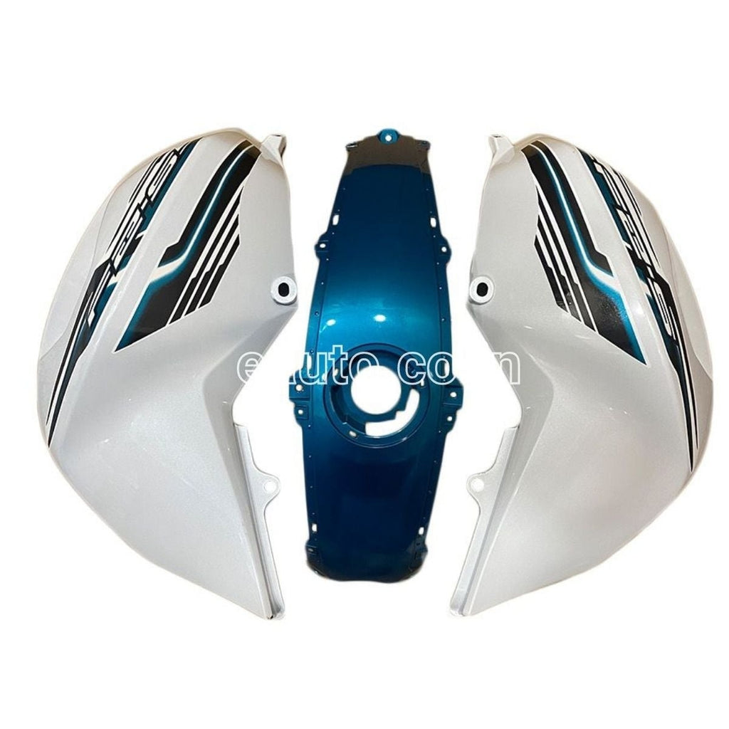 Tank Cover with Graphics for Yamaha FZ-S V2, White & Blue/Cyan